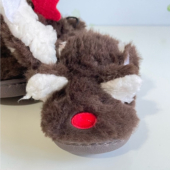 Toddler Festive Reindeer Slippers ~ Plush w/ Hook & Loop Closure ~ SZ 5 - Picture 4 of 10